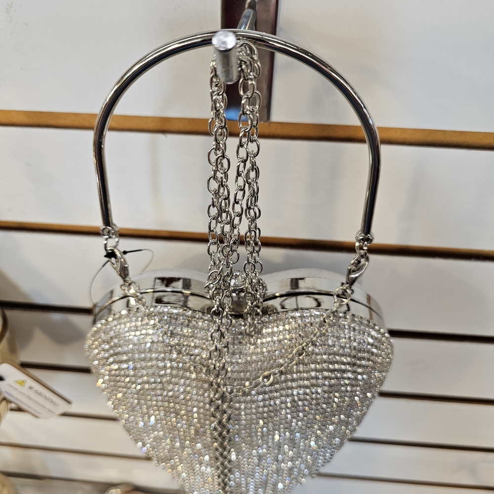 Silver Heart-Shaped Rhinestone Handbag - Picture 3 of 4